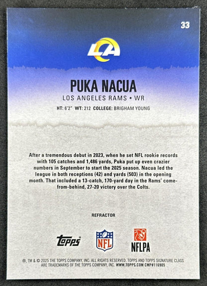 Puka Nacua 2025 Topps Signature Class Chrome Veteran White Refractor Rams back