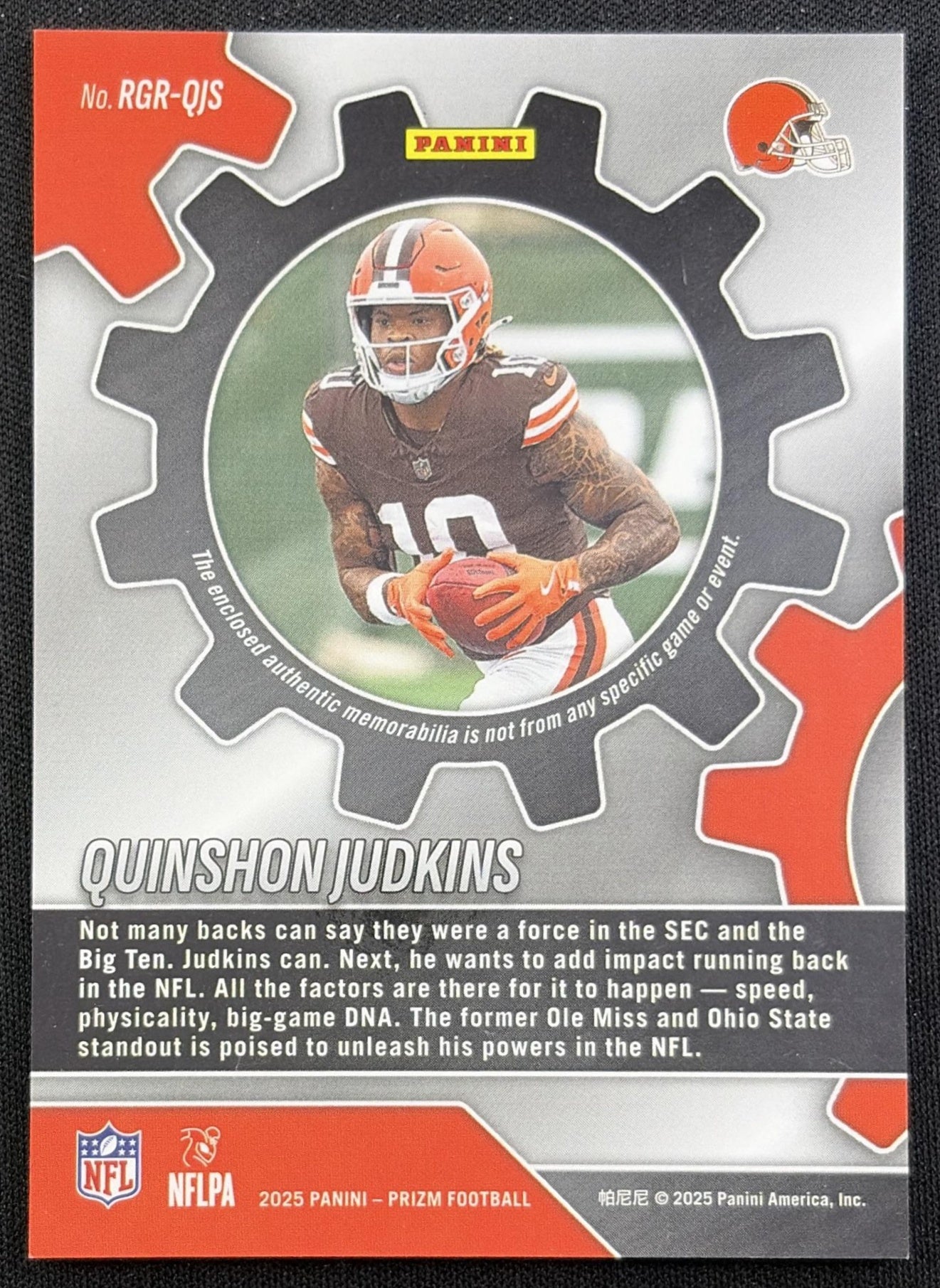 Quinshon Judkins 2025 Panini Prizm Rookie Gear Pink Browns