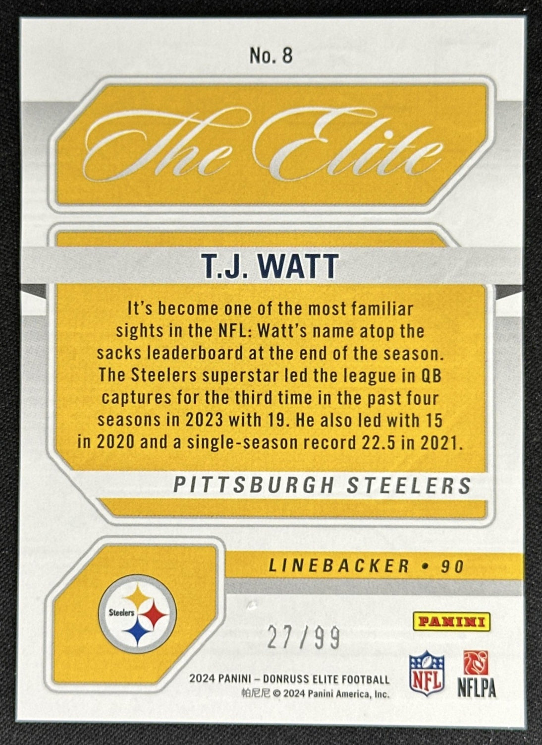 T.J. Watt 2023 Panini Donruss Elite Star Status Orange /99 Steelers