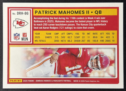 Patrick Mahomes II 2025 Panini Donruss Rookies & Highlights Chiefs Sports Trading Cards