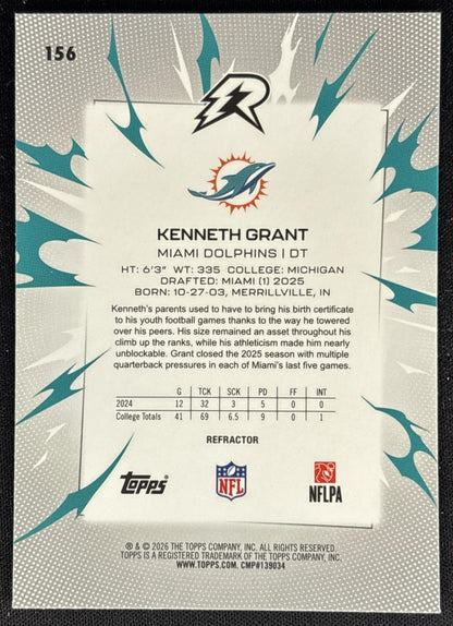 Kenneth Grant 2025 Topps Resurgence Refractor Dolphins back