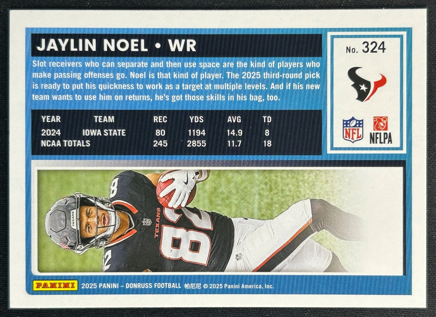 Jaylin Noel 2025 Donruss Rated Rookie Press Proof Green Texans Sports Trading Card
