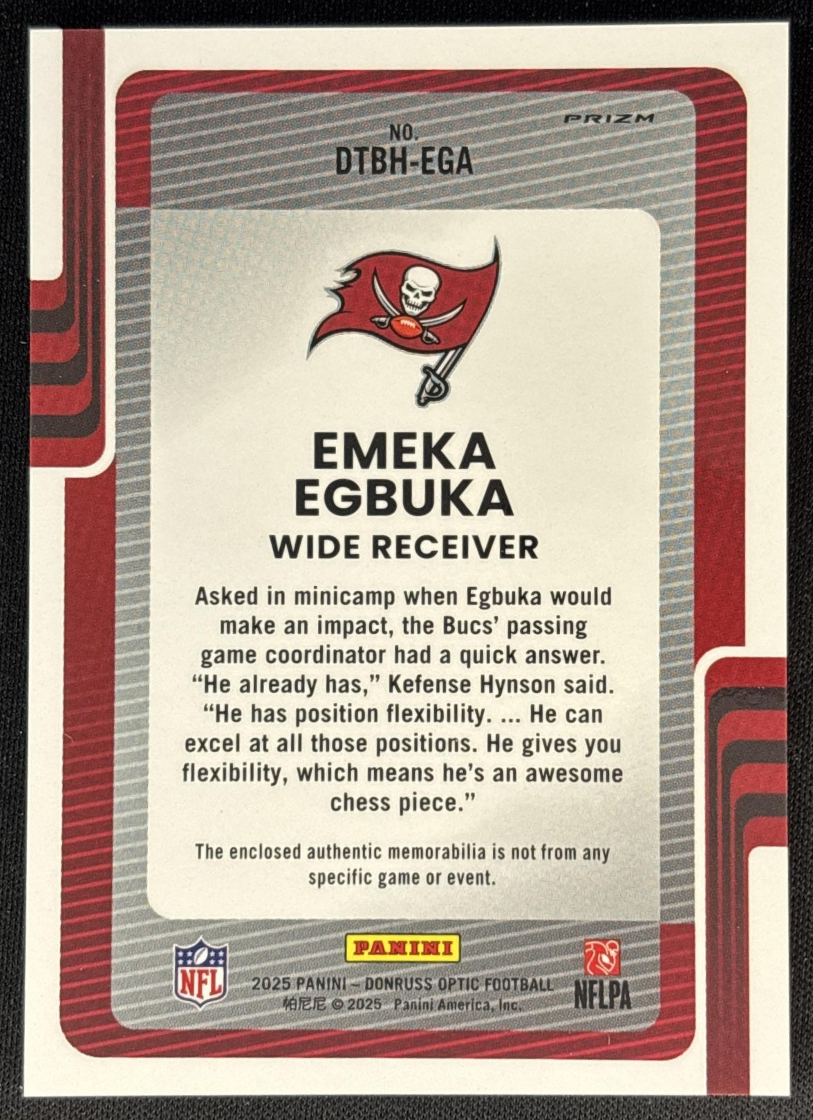 Emeka Egbuka 2025 Panini Donruss Optic Rated Rookie Blue Hyper Prizm Buccaneers