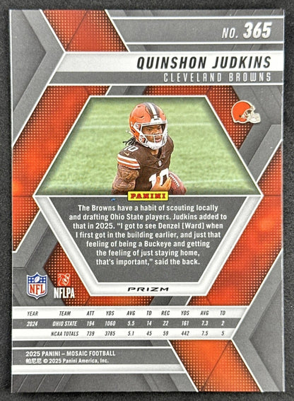 Quinshon Judkins 2025 Panini Mosaic Rookies Green Prizm Browns back