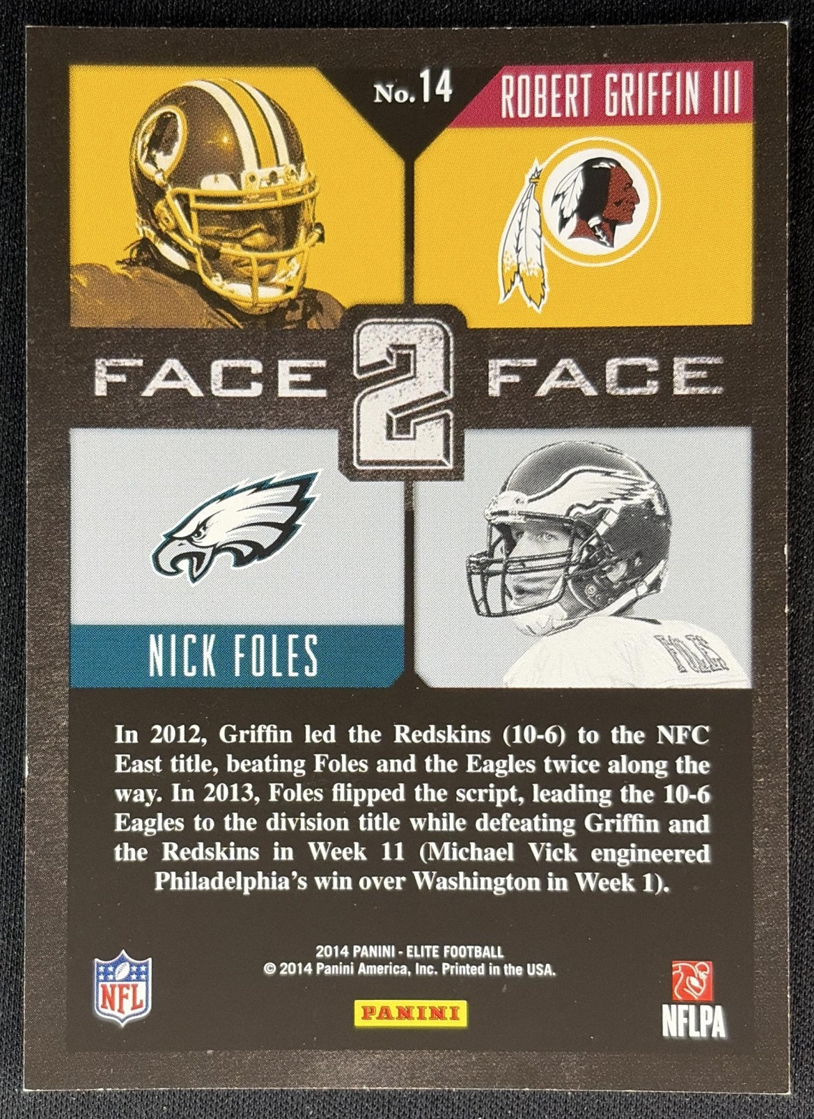 Nick Foles Robert Griffin III 2014 Panini Elite Face 2 Silver - Back