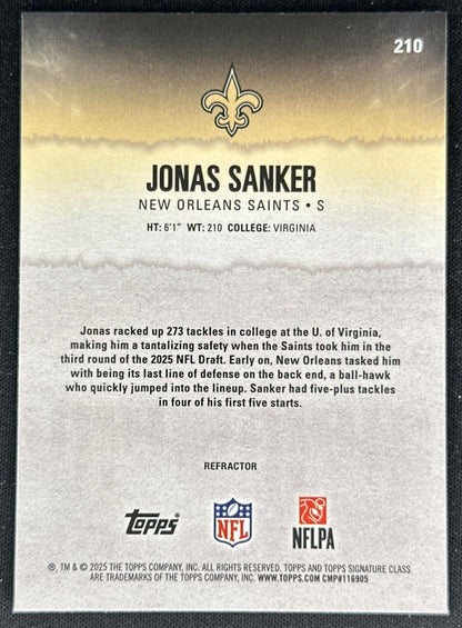 Jonas Sanker 2025 Topps Signature Class Chrome Rookie White Refractor Saints back