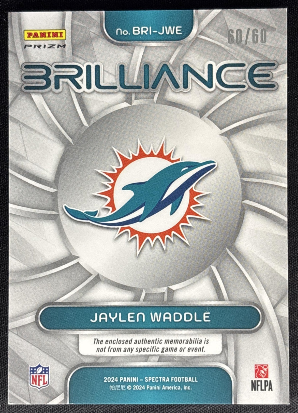 Jaylen Waddle 2024 Panini Spectra Brilliance Hyper /60 Dolphins back