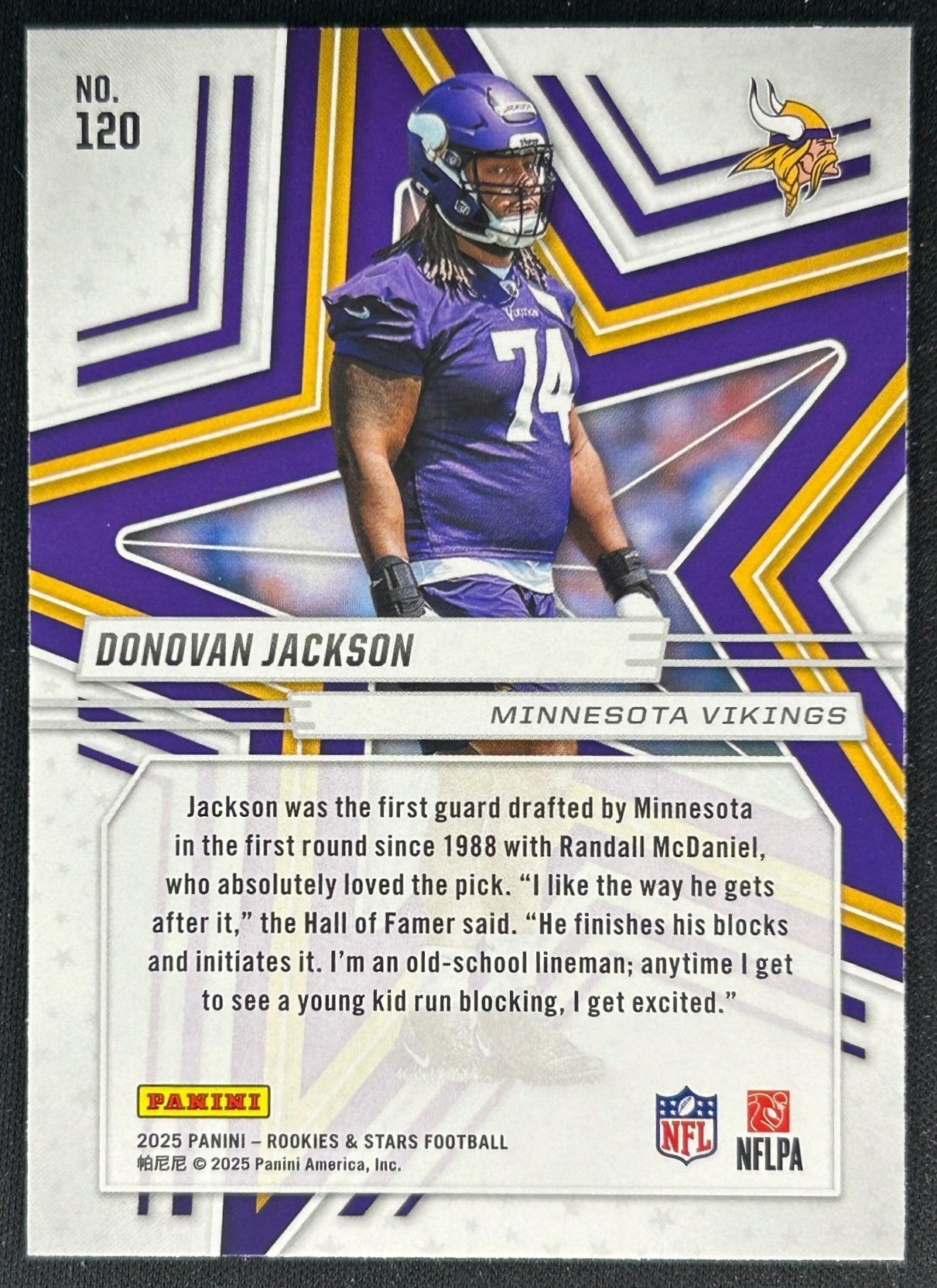 Donovan Jackson 2025 Panini Rookies & Stars Vikings Sports Trading Cards