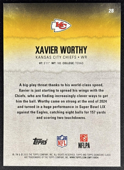 Xavier Worthy 2025 Topps Signature Class Veteran Blue & Yellow Foil Chiefs Sports Trading Cards