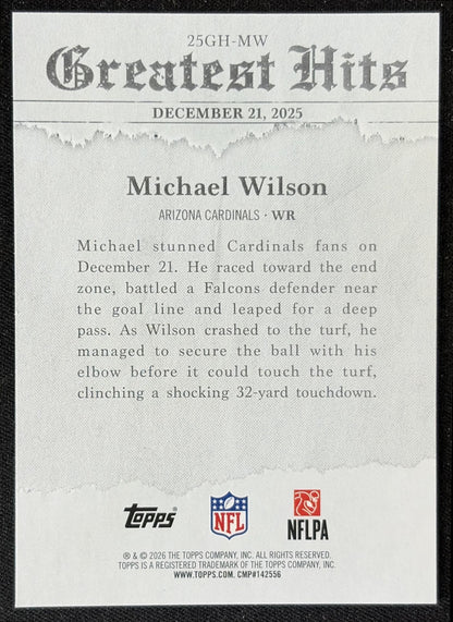 Michael Wilson 2026 Topps 2025 Greatest Hits Cardinals back