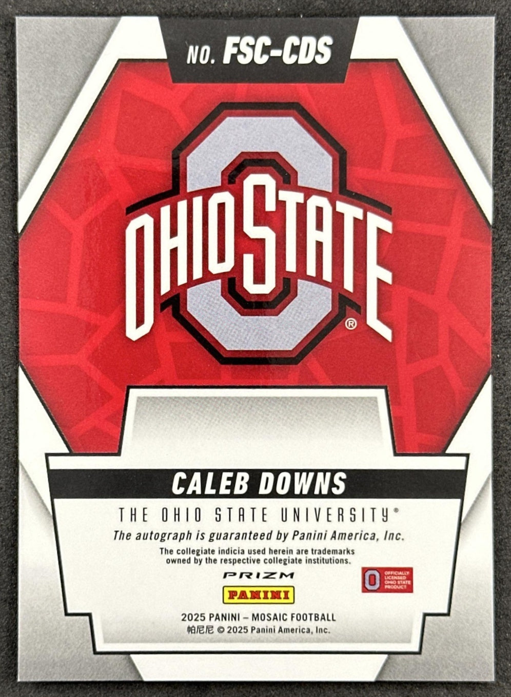 Caleb Downs 2025 Panini Mosaic Future Scripts No Huddle Blue Prizm Buckeyes Cowboys Sports Trading Cards
