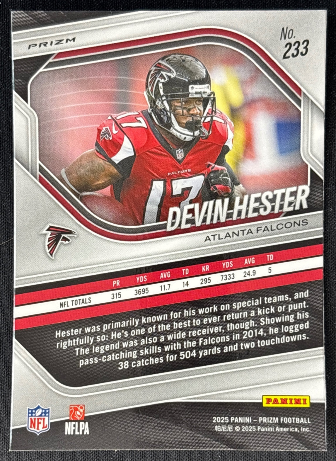 Devin Hester 2025 Prizm Lazer Prizms Falcons - Back