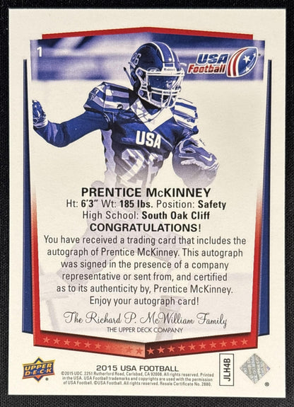 Prentice McKinney 2015 Upper Deck USA Football Auto back