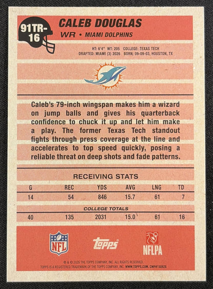 Caleb Douglas 2026 Topps 1991 Rookie Pink Crackle Foil Dolphins