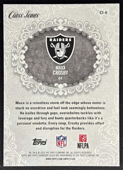 Maxx Crosby 2025 Topps Signature Class Icons Coral Foil /299 Raiders Sports Trading Cards