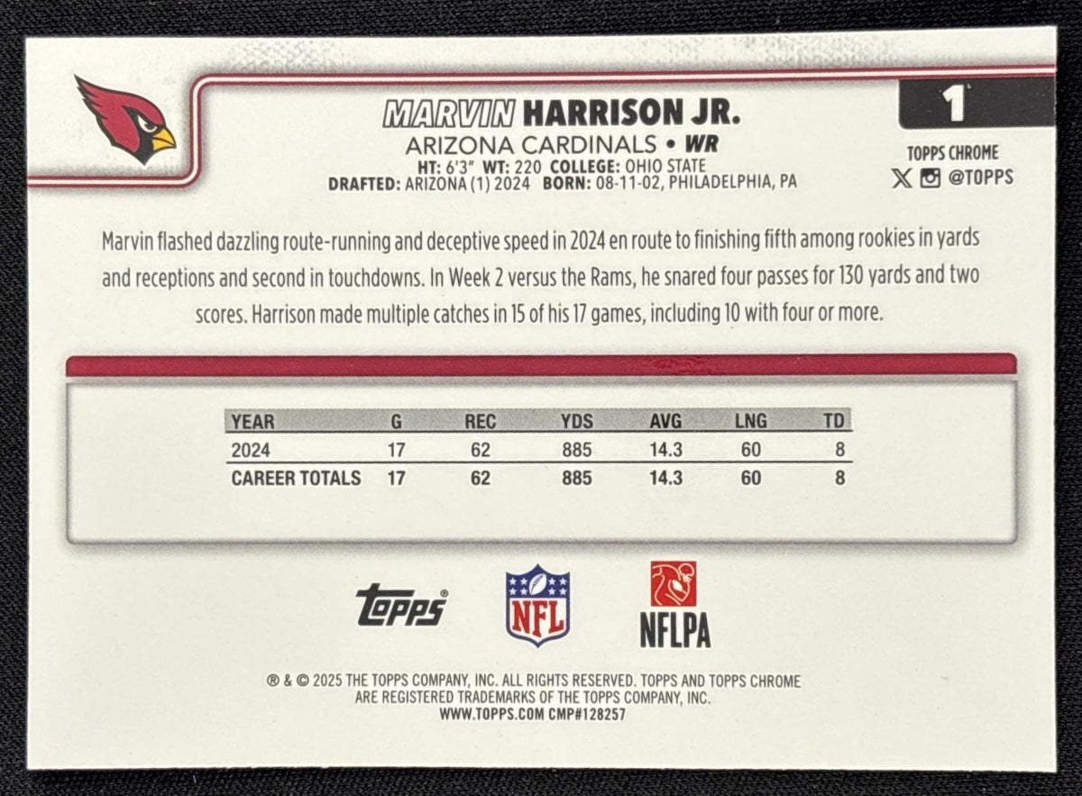 Marvin Harrison Jr. 2025 Topps Chrome Aqua Refractor /199 Cardinals