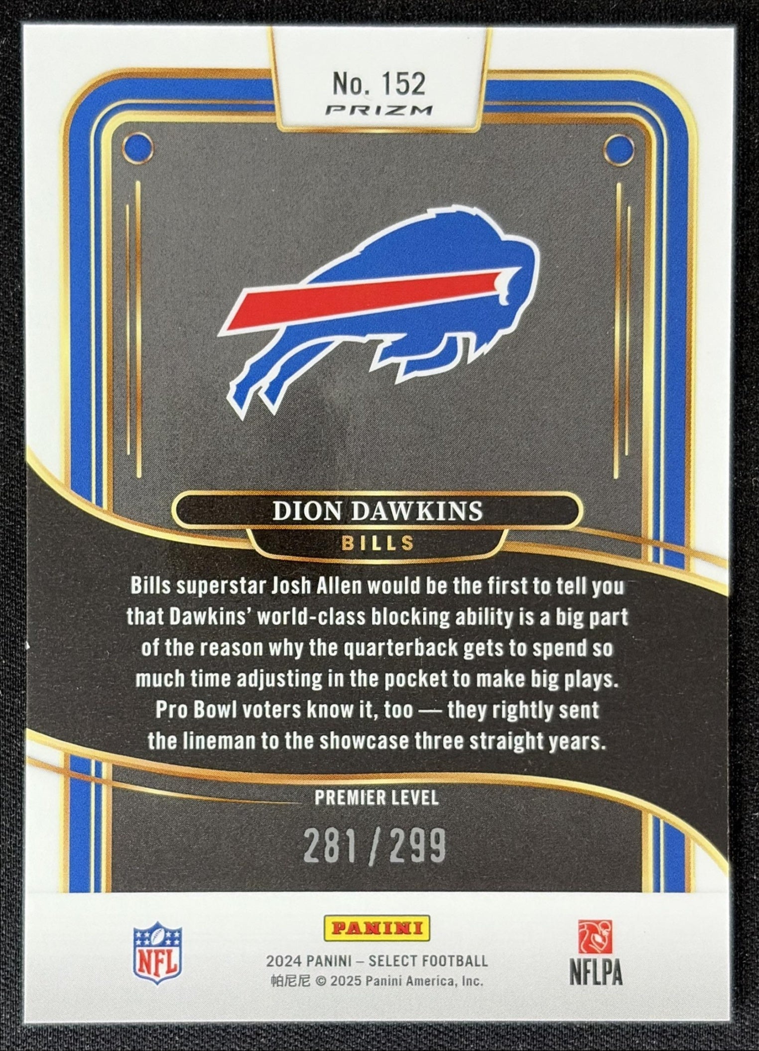 Dion Dawkins 2024 Panini Select Premier Copper Prizm Shock /299 Bills