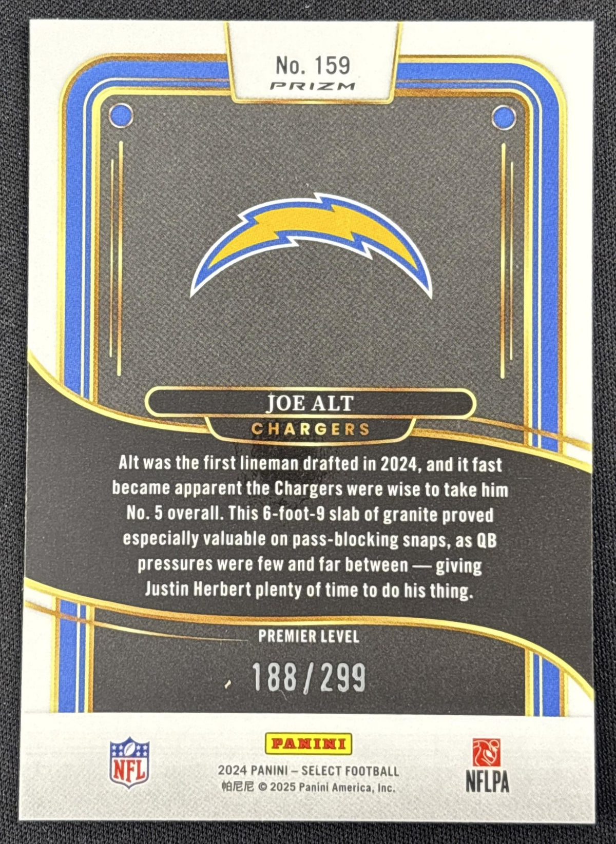 Joe Alt 2024 Panini Select Premier Copper Prizm Shock /299 Chargers Sports Trading Card