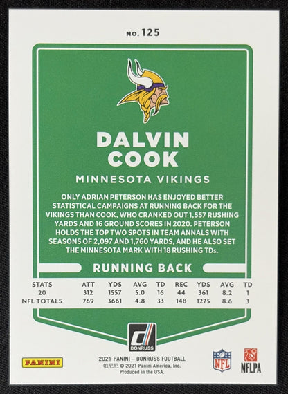Dalvin Cook 2021 Panini Donruss Press Proof Premium Vikings - Minnesota Vikings