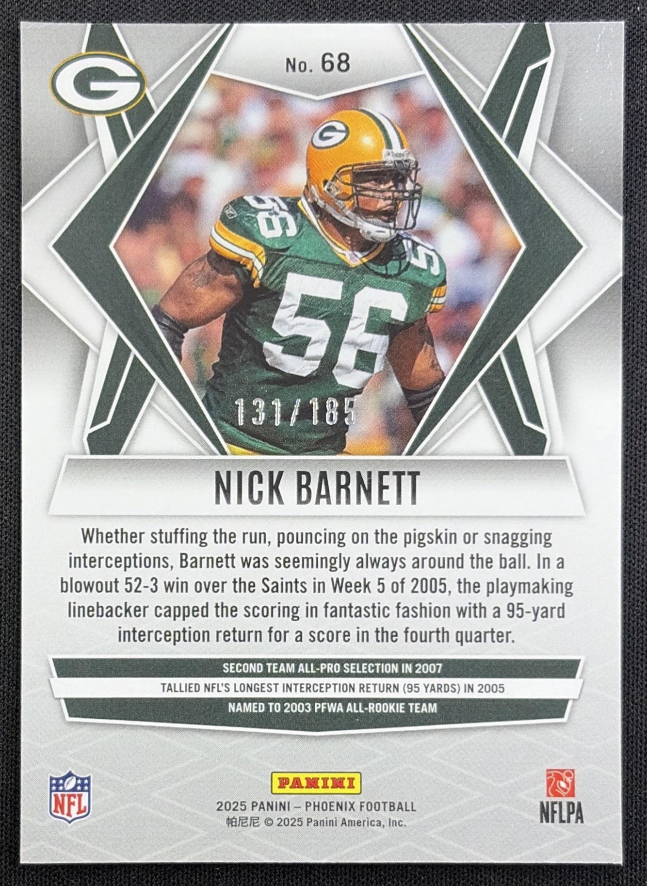 Nick Barnett 2025 Panini Phoenix Yellow Pyramids Prizm /185 Packers