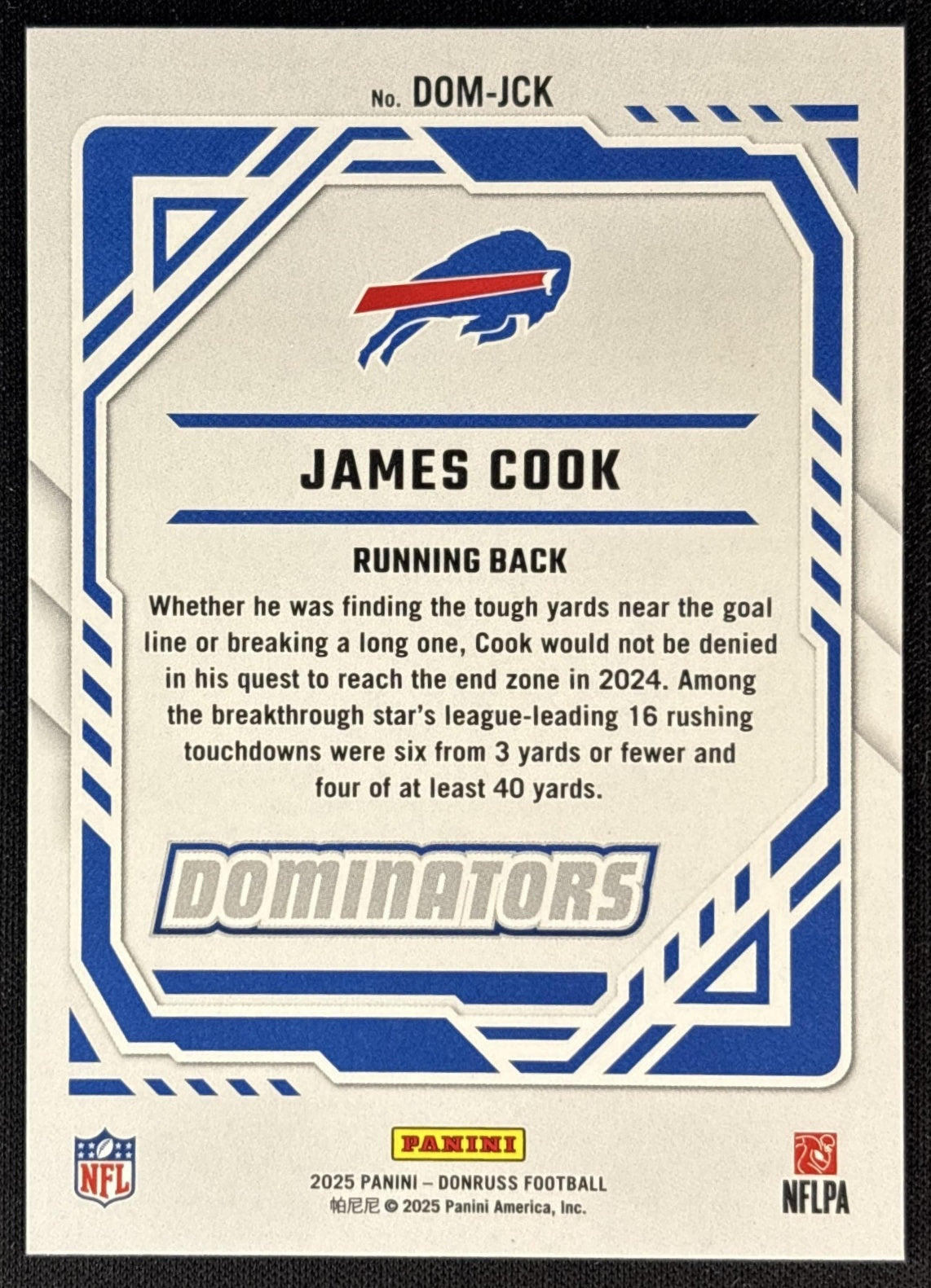 James Cook 2025 Panini Donruss Dominators Bills back