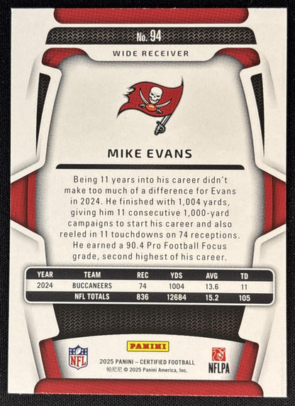 Mike Evans 2025 Panini Certified Buccaneers Sports Trading Cards
