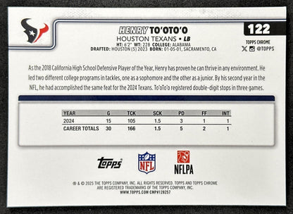 Henry To'oTo'o 2025 Topps Chrome Sapphire Texans