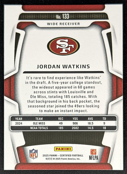 Jordan Watkins 2023 Certified /299 Rookie 49ers back