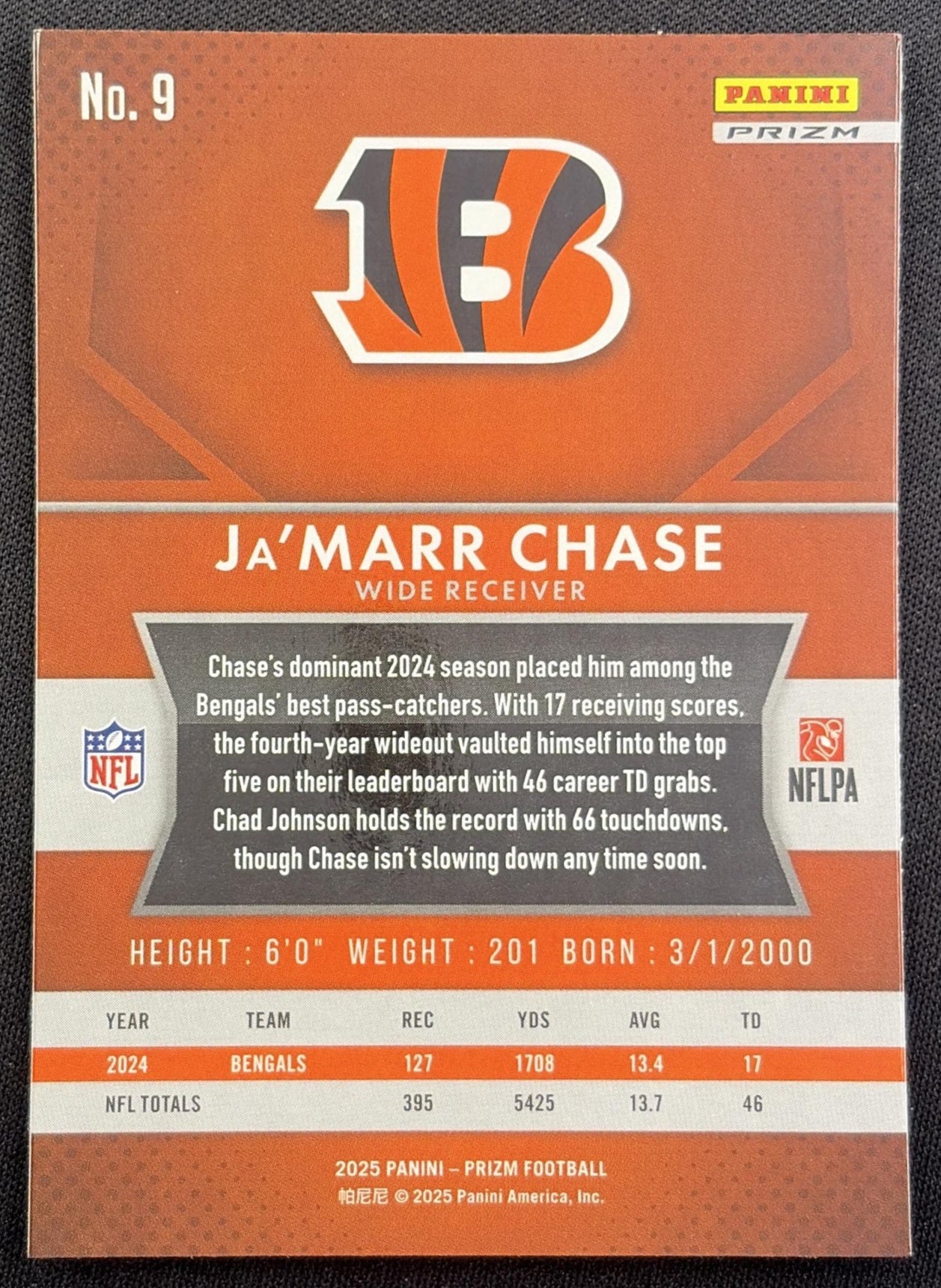 Ja'Marr Chase 2025 Panini Prizm Flashback No Huddle Bengals Cincinnati Bengals