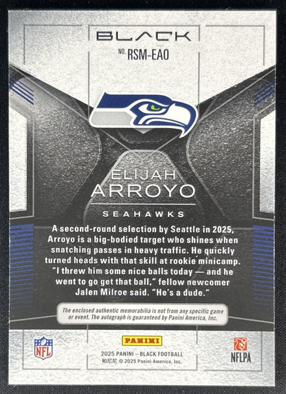 Elijah Arroyo 2025 Panini Black Rookie Signature Materials /149 Seahawks Back