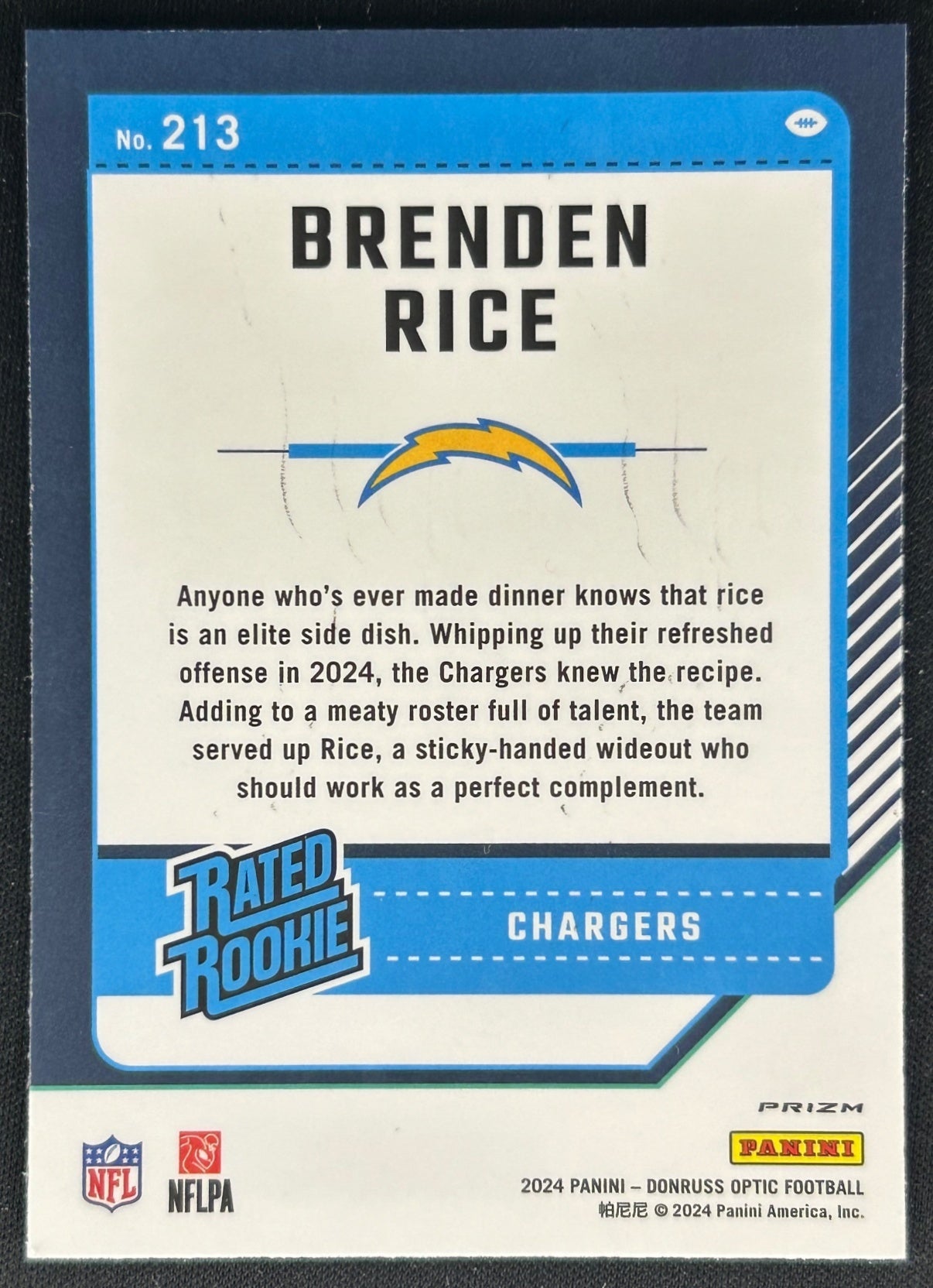 Brenden Rice 2024 Panini Donruss Optic Stars Chargers Sports Trading Cards