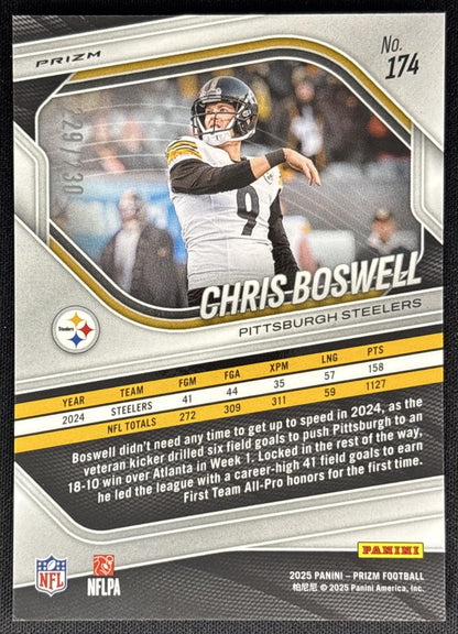 Chris Boswell 2025 Panini Prizm Blue Wave /230 Steelers Sports Trading Card