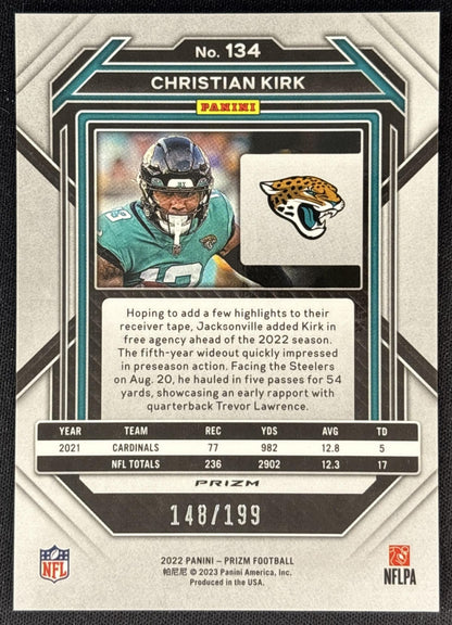 Christian Kirk 2022 Panini Prizm Blue Wave /199 Jaguars back