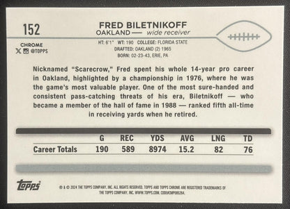 Fred Biletnikoff 2024 Topps Chrome Purple Speckle Refractor /275 Raiders Oakland Raiders Sports Trading Cards