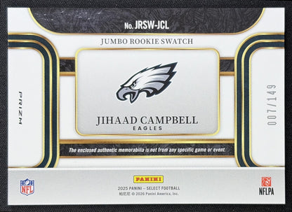 Jihaad Campbell 2025 Panini Select Jumbo Rookie Swatch /149 Eagles - back