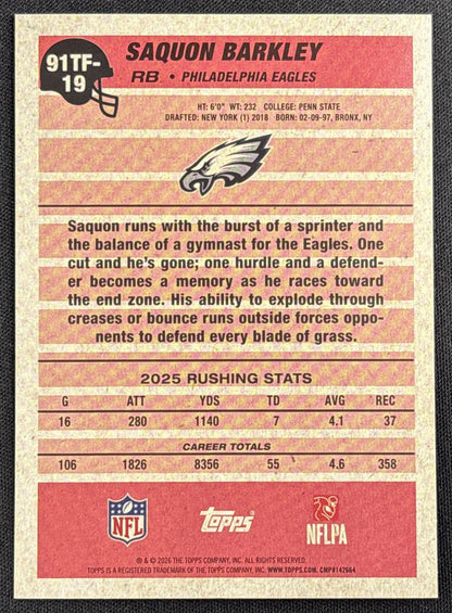 Saquon Barkley 2026 Topps 1991 Crackle Foil Eagles Philadelphia Eagles Sports Trading Card