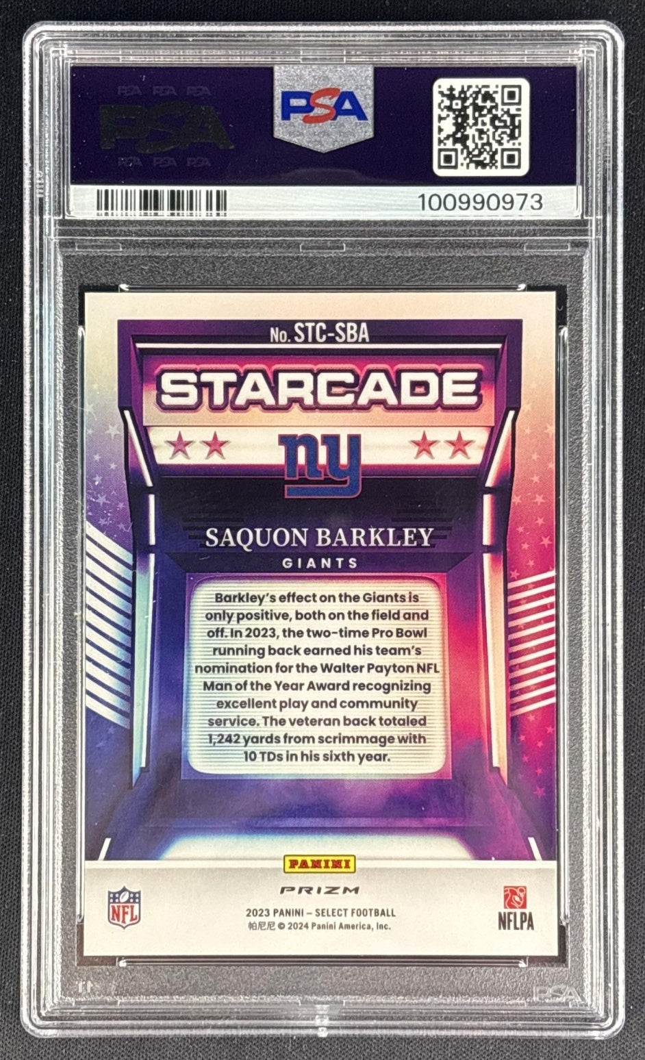 Saquon Barkley 2023 Panini Select Starcade PSA 10 Giants back