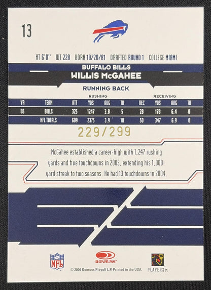 Willis McGahee 2006 Leaf Rookies & Stars Gold /299 Bills