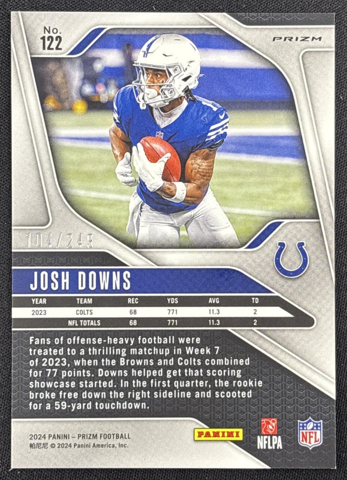 Josh Downs 2024 Panini Prizm Orange /249 Colts