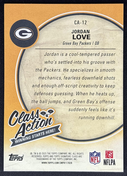 Jordan Love 2025 Topps Signature Class Action Coral Foil /299 Packers back