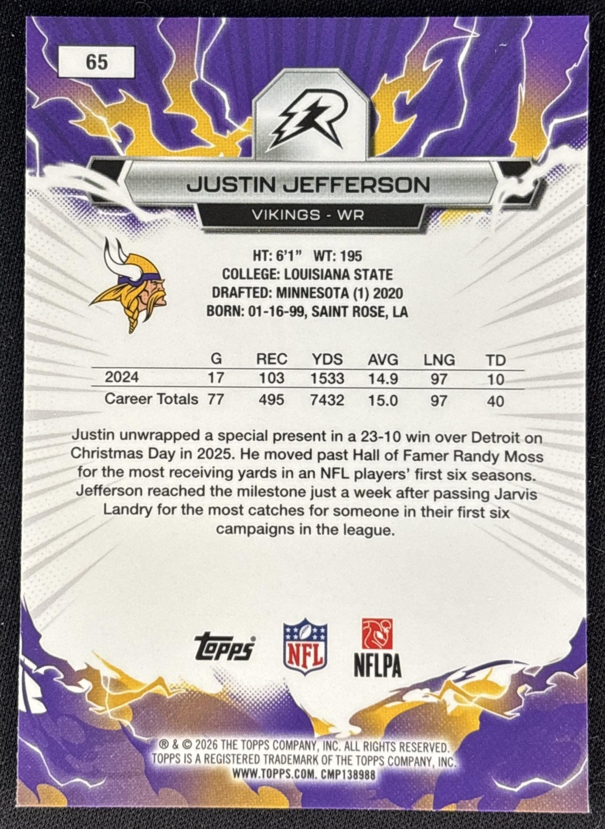 Justin Jefferson 2025 Topps Resurgence Vikings Minnesota Vikings back
