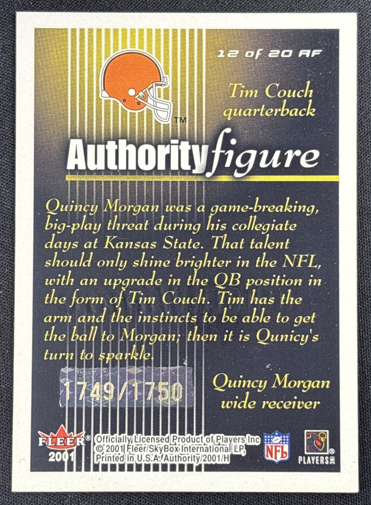 Quincy Morgan Tim Couch 2001 Fleer Authority Figure /1750 Browns