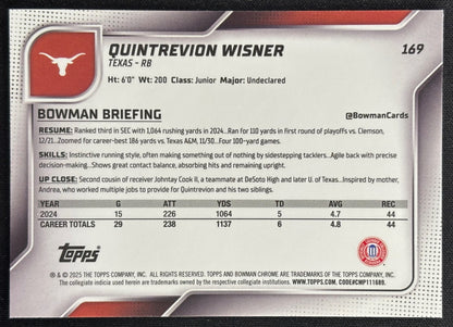 Quintrevion Wisner 2025 Chrome University Sapphire Prospect Longhorns - Back