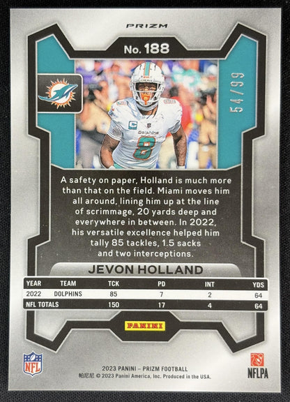 Jevon Holland 2023 Panini Prizm Purple Wave /99 Dolphins back