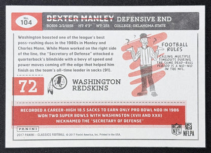 Dexter Manley 2017 Panini Classics Red Back /299 Redskins