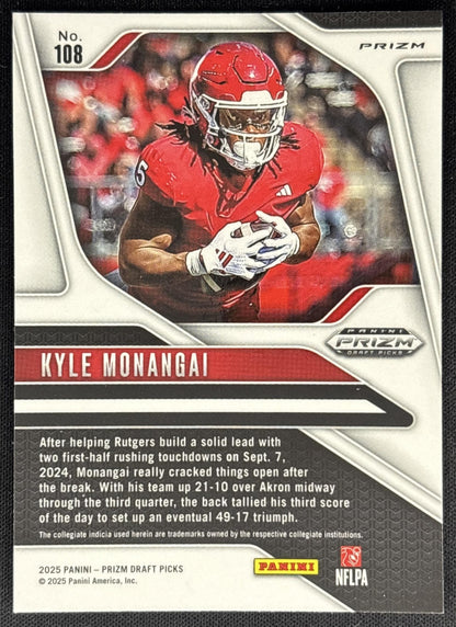 Kyle Monangai 2025 Panini Prizm Draft Picks Red Ice Scarlet Knights back