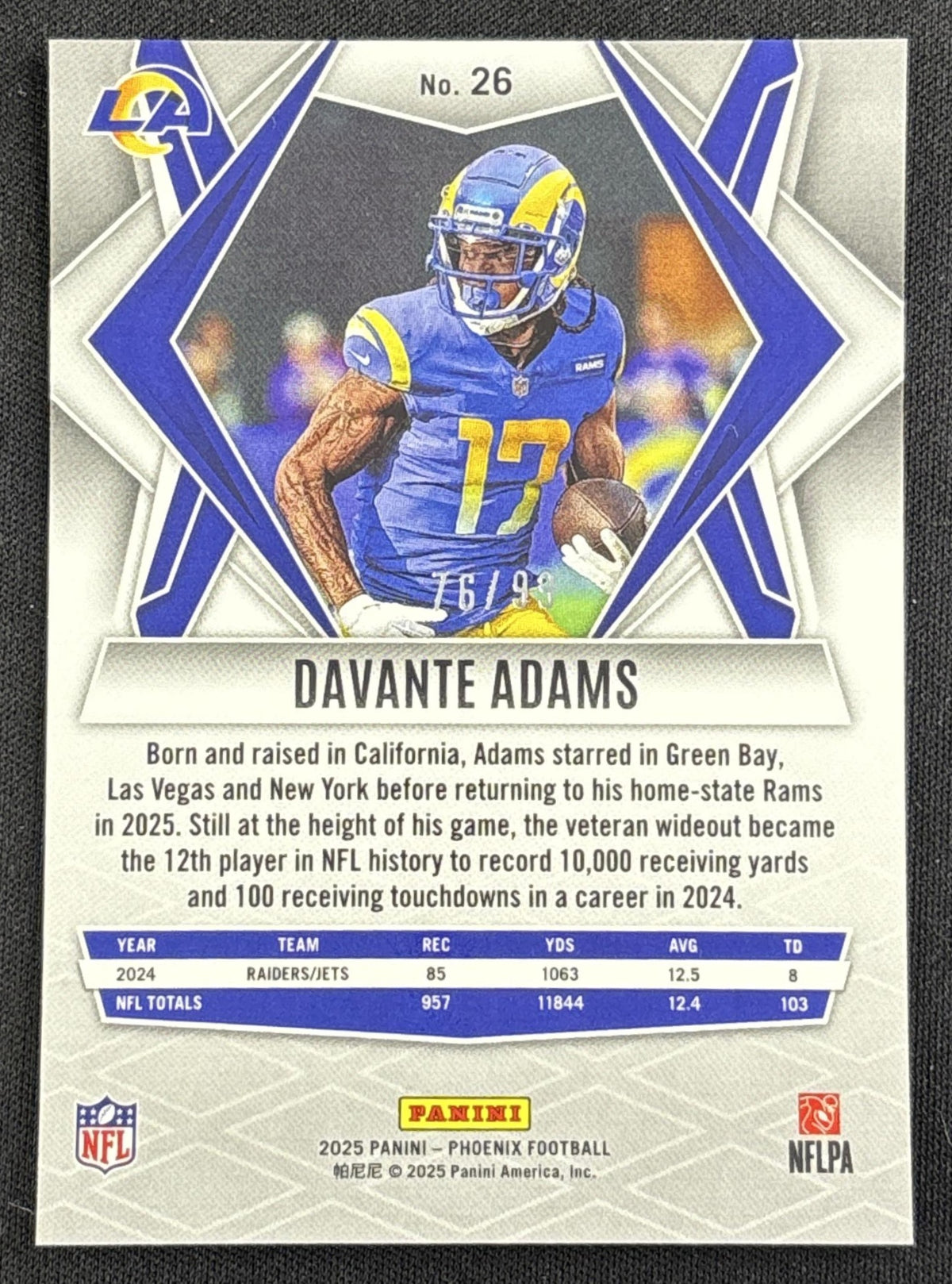Davante Adams 2025 Panini Phoenix Red Seismic Prizm /99 Rams