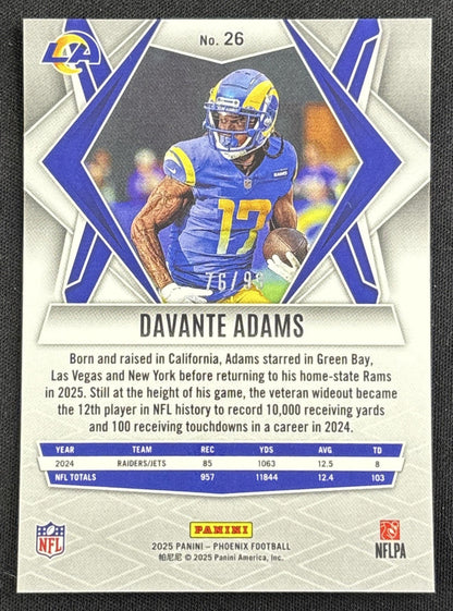 Davante Adams 2025 Panini Phoenix Red Seismic Prizm /99 Rams