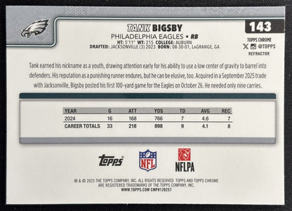 Tank Bigsby 2025 Topps Chrome Refractor Eagles Sports Trading Cards