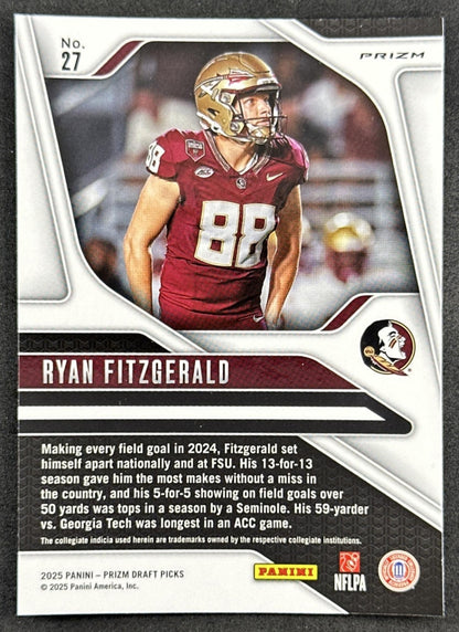 Ryan Fitzgerald 2025 Panini Prizm Draft Picks Purple Wave Seminoles